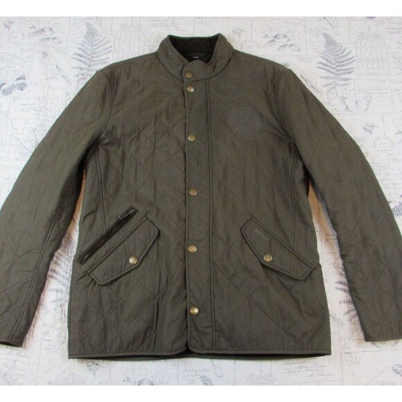 BARBOUR Green Jacket Men's  Padded Quilted Pockets Logo Polo Club size Large L - Picture 5 of 8